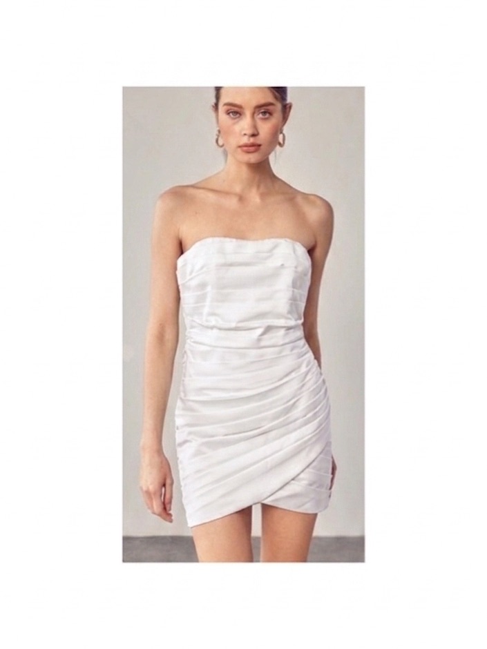 Do+Be Pleated Wrap Tube Dress In Antique White